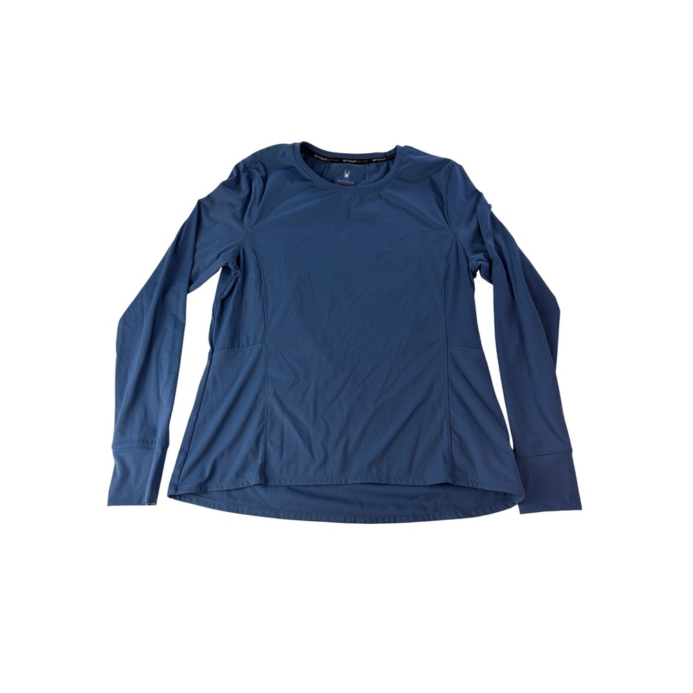 Spyder Top Womens XL Active Long Sleeve Thumbholes Zip Pocket Stretch Blue